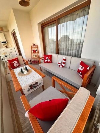 Ahşap Bahçe Balkon Takımı – 3’lü Koltuk + 2 Tekli + Masa I Lüks Minderli