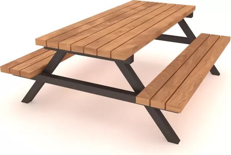 Masif Ahşap Piknik Masası Banklı Metal Gövdeli 180 cm Bank