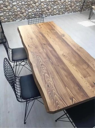* Su Yolu Kenar Ahşap Masif Yemek Masası 100 x 200