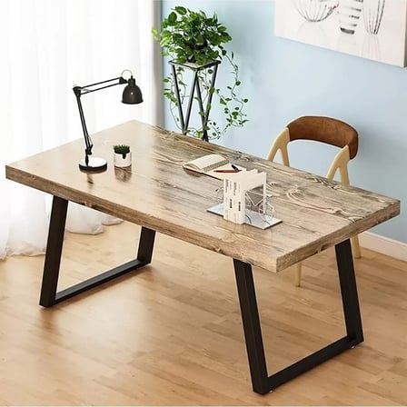 Ahşap Masif Ağaç Doğal Çalışma Masası Demir Iskelet Ofis Masası 80 x 150