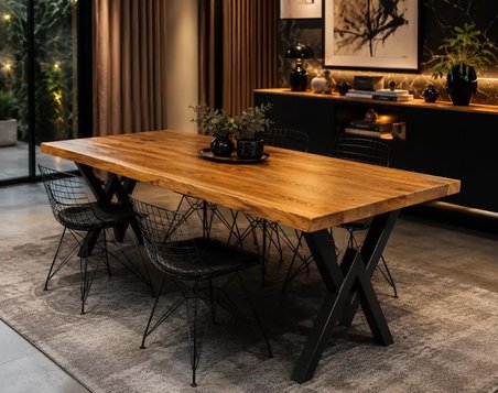 Ahşap Masif Ağaç Doğal Çalışma Masası Demir Iskelet Ofis Masası 70 x 150