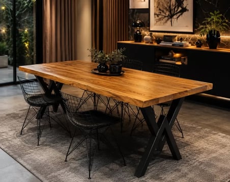 Ahşap Masif Ağaç Doğal Çalışma Masası Demir Iskelet Ofis Masası 80 x 180