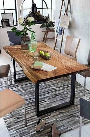 Ahşap Kütük Yemek Masası Kare Ayak 70 x 140