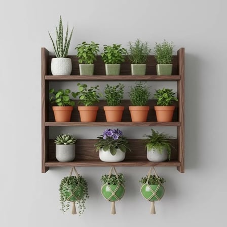 Ahşap Duvar Rafı - 3 Katlı Çok Amaçlı Mutfak ve Balkon Rafı - Saksılık - 50X50 cm