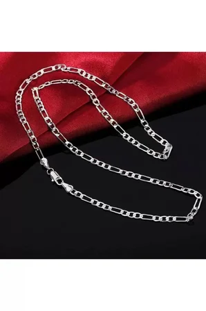 Kolye 925 Ayar Kadın Erkek Unisex Figaro Gümüş Kaplama Zincir