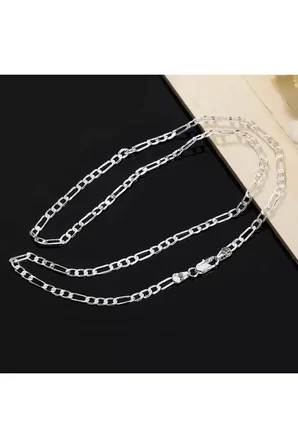 Kolye 925 Ayar Kadın Erkek Unisex Figaro Gümüş Kaplama Zincir