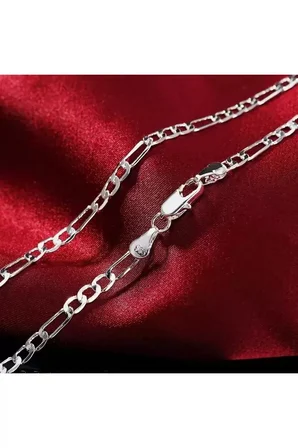 Kolye 925 Ayar Kadın Erkek Unisex Figaro Gümüş Kaplama Zincir