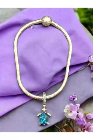 Bileklik 925 Ayar Kaplumbağa Murano Charmlı Gümüş