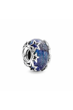 925 Ayar Gümüş Mavi Galaksi ve Yıldızlar Murano Charm