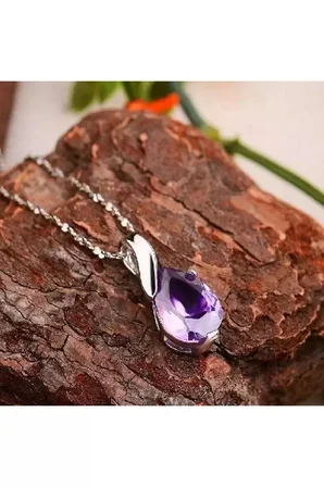 Kolye 925 Ayar Kristal Taşlı Gümüş Mor Sevgililer Günü Sevgiliye Hediye