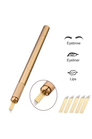 Microblading Kalemi Manuel Kalıcı Kaç Dudak Makyaj Altın Renk + 5 Adet 12 Pin Iğne