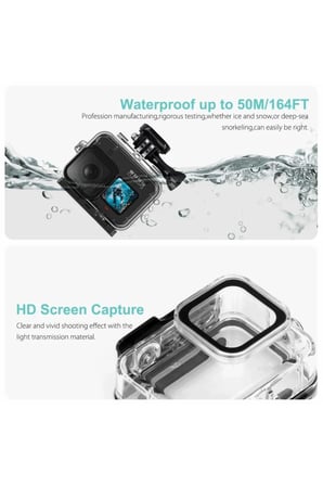 Gopro Hero 12 11 10 9 için 60m Sualtı Su Geçirmez Kılıf Muhafaza Housing ve Lens