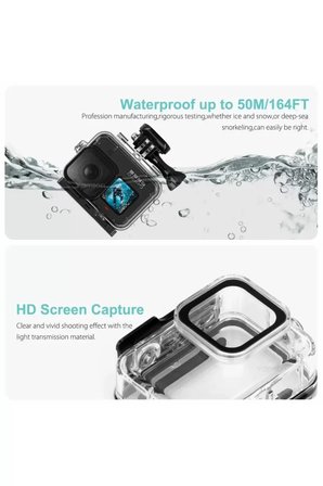 Gopro Hero 12 11 10 9 için 60m Sualtı Su Geçirmez Kılıf Muhafaza Housing ve Lens