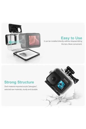 Gopro Hero 12 11 10 9 için 60m Sualtı Su Geçirmez Kılıf Muhafaza Housing ve Lens