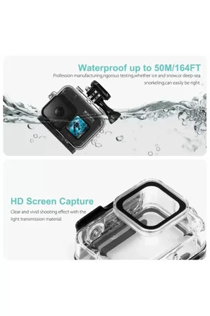 Gopro Hero 12 11 10 9 için 60m Sualtı Su Geçirmez Kılıf Muhafaza Housing ve Lens