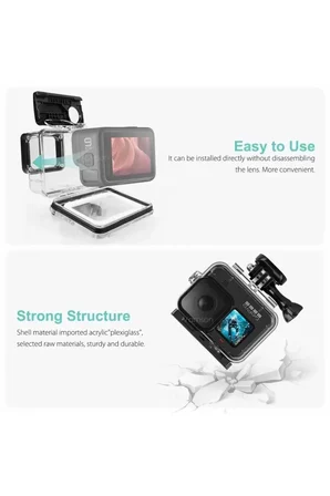 Gopro Hero 12 11 10 9 için 60m Sualtı Su Geçirmez Kılıf Muhafaza Housing ve Lens