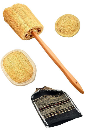 Doğal Kabak Lifi 4`lü Banyo Hamam Kese Seti (Yüz + Vücud + Sırt) - Set9