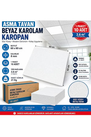 Knauf Asma Tavan Beyaz Karolam Karopan 60x60 cm 1 Pakette 10 Adet ( 3.6 m2 Yer Kaplar ) 21 Kg