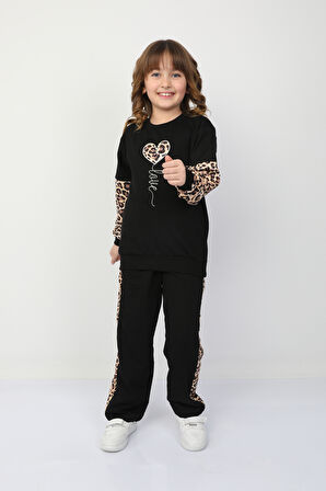 Kız Çocuk Kalp Leoparlı Takım 37036