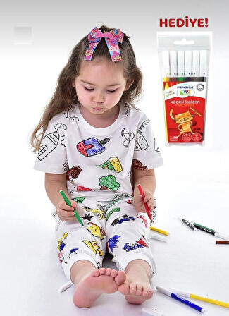 Özel Kalemli Boyanabilir Kısa Kollu Çocuk Pijama Takımı 012