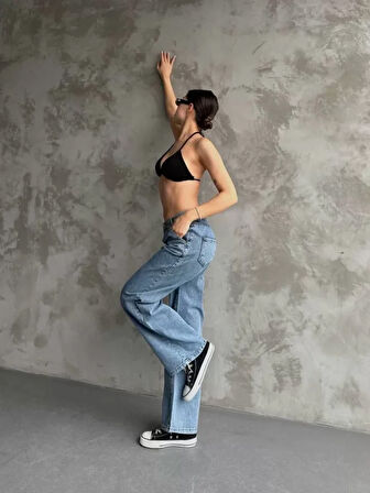 kinoedze Palazzo Jeans Pantalon - Mavi