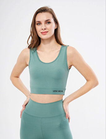 kinoedze Kolsuz Sporcu Baskılı Crop - Mint Yeşili