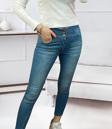 kinoedze Yüksek Bel Likralı Jean Pantolon 90 Cm