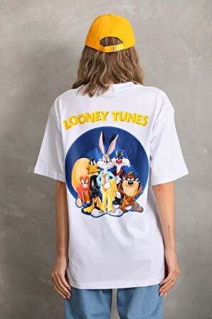 kinoedze Unisex Baskılı Oversize T-Shirt - Beyaz