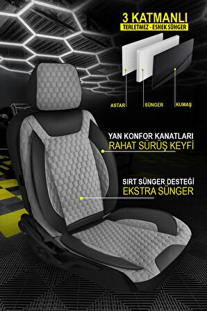 Citroen Ax UYUMLU TAM SET PRO Lüks Oto Koltuk Kılıfı Deri ve Kabartmalı ÖZEL KUMAŞ FÜME