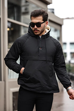 Erkek Siyah Kanguru Mont