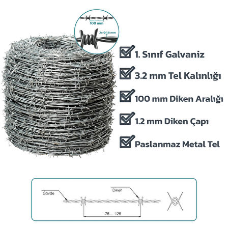 KONAK TEL ÇİT SİSTEMLERİ DİKENLİ TEL 250 METRE 1.6 MM KALINLIK