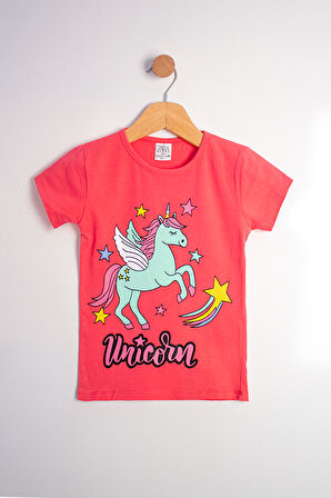 Kız Çocuk Unicorn Baskılı Takım Neşeli Unicornlar Fuşya