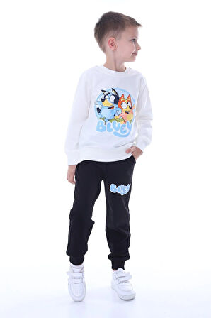 Erkek Çocuk Bluey Baskılı Eşofman Takımı Siyah
