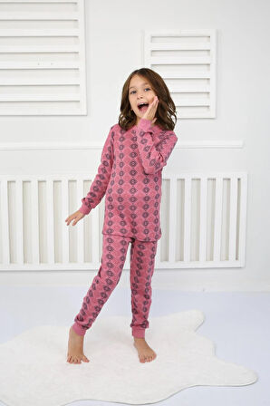 Çiçek Desenli Pijama Takımı Pembe 3-7