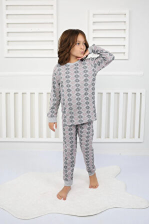 Çiçek Desenli Pijama Takımı Gri 3-7