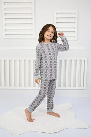 Çiçek Desenli Pijama Takımı Gri 3-7