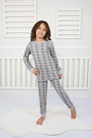 Çiçek Desenli Pijama Takımı Gri 3-7