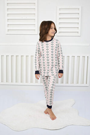 Çiçek Desenli Pijama Takımı Beyaz 3-7
