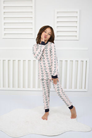 Çiçek Desenli Pijama Takımı Beyaz 3-7