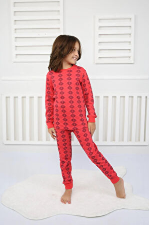Çiçek Desenli Pijama Takımı Kırmızı 8-12