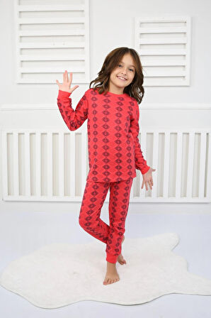 Çiçek Desenli Pijama Takımı Kırmızı 8-12