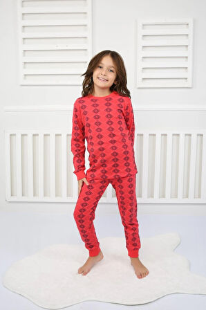 Çiçek Desenli Pijama Takımı Kırmızı 8-12