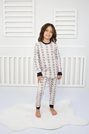 Çiçek Desenli Pijama Takımı Beyaz 8-12