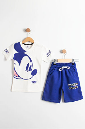 Mickey Mouse Baskılı T-Shirt ve Şort Takımı Mavi 3-10