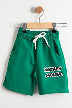 Mickey Mouse Baskılı T-Shirt ve Şort Takımı Yeşil 3-10