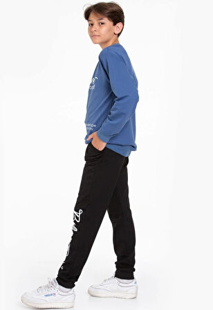 Believe in Yourself Baskılı Sweatshirt ve Eşofman Takımı Mavi 5-14