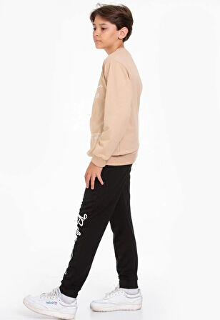 Believe in Yourself Baskılı Sweatshirt ve Eşofman Takımı Bej 5-14