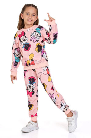 Minnie Mouse Baskılı Sweatshirt ve Eşofman Takımı Pembe