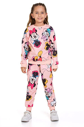 Minnie Mouse Baskılı Sweatshirt ve Eşofman Takımı Pembe