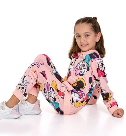 Minnie Mouse Baskılı Sweatshirt ve Eşofman Takımı Pembe